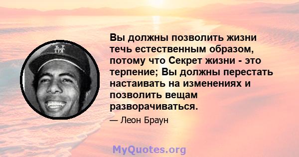 Вы должны позволить жизни течь естественным образом, потому что Секрет жизни - это терпение; Вы должны перестать настаивать на изменениях и позволить вещам разворачиваться.