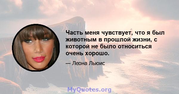 Часть меня чувствует, что я был животным в прошлой жизни, с которой не было относиться очень хорошо.