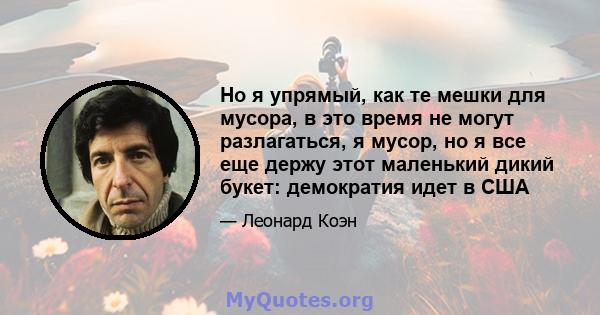 Но я упрямый, как те мешки для мусора, в это время не могут разлагаться, я мусор, но я все еще держу этот маленький дикий букет: демократия идет в США