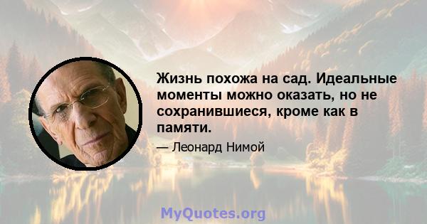 Жизнь похожа на сад. Идеальные моменты можно оказать, но не сохранившиеся, кроме как в памяти.