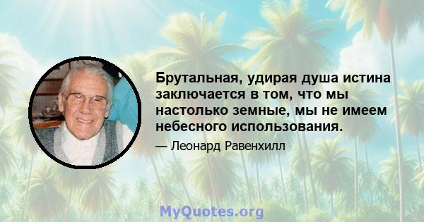 Брутальная, удирая душа истина заключается в том, что мы настолько земные, мы не имеем небесного использования.