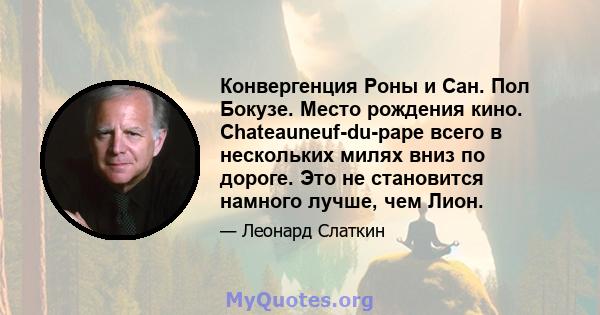 Конвергенция Роны и Сан. Пол Бокузе. Место рождения кино. Chateauneuf-du-pape всего в нескольких милях вниз по дороге. Это не становится намного лучше, чем Лион.