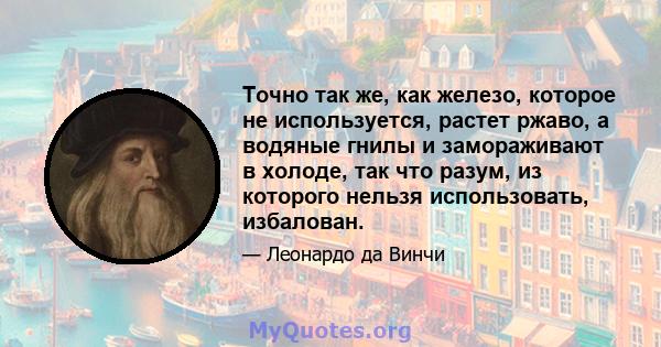 Точно так же, как железо, которое не используется, растет ржаво, а водяные гнилы и замораживают в холоде, так что разум, из которого нельзя использовать, избалован.