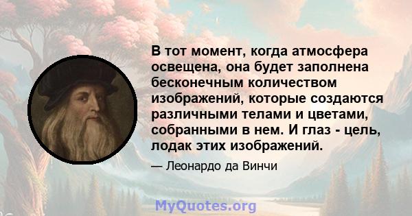 В тот момент, когда атмосфера освещена, она будет заполнена бесконечным количеством изображений, которые создаются различными телами и цветами, собранными в нем. И глаз - цель, лодак этих изображений.