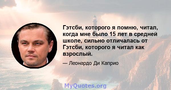 Гэтсби, которого я помню, читал, когда мне было 15 лет в средней школе, сильно отличалась от Гэтсби, которого я читал как взрослый.