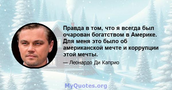 Правда в том, что я всегда был очарован богатством в Америке. Для меня это было об американской мечте и коррупции этой мечты.