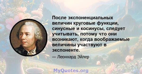 После экспоненциальных величин круговые функции, синусные и косинусы, следует учитывать, потому что они возникают, когда воображаемые величины участвуют в экспоненте.