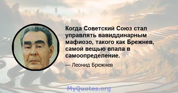 Когда Советский Союз стал управлять вавиддинарным мафиозо, такого как Брежнев, самой вещью впала в самоопределение.