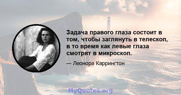 Задача правого глаза состоит в том, чтобы заглянуть в телескоп, в то время как левые глаза смотрят в микроскоп.