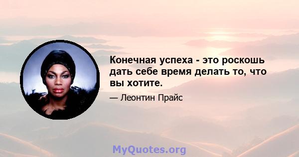 Конечная успеха - это роскошь дать себе время делать то, что вы хотите.