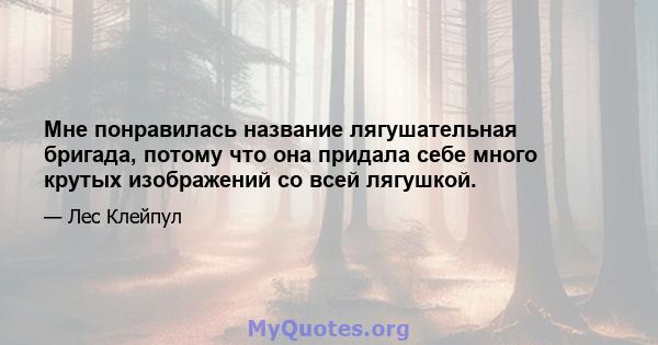 Мне понравилась название лягушательная бригада, потому что она придала себе много крутых изображений со всей лягушкой.