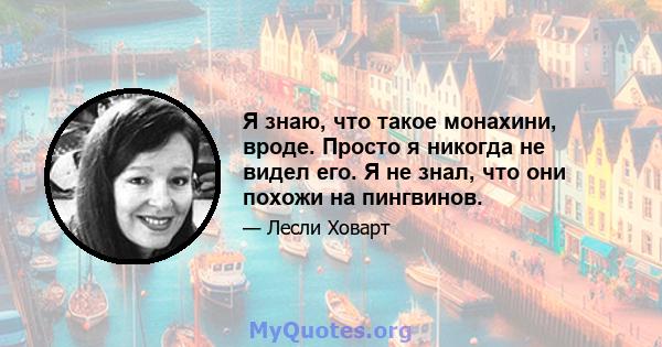 Я знаю, что такое монахини, вроде. Просто я никогда не видел его. Я не знал, что они похожи на пингвинов.