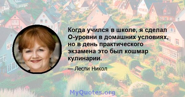 Когда учился в школе, я сделал O-уровни в домашних условиях, но в день практического экзамена это был кошмар кулинарии.