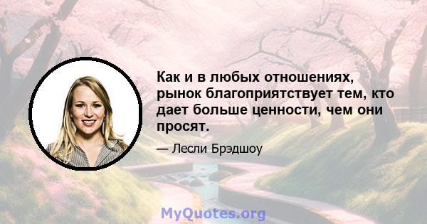 Как и в любых отношениях, рынок благоприятствует тем, кто дает больше ценности, чем они просят.