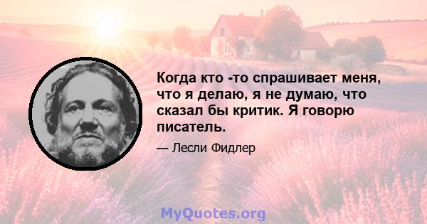 Когда кто -то спрашивает меня, что я делаю, я не думаю, что сказал бы критик. Я говорю писатель.