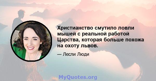 Христианство смутило ловли мышей с реальной работой Царства, которая больше похожа на охоту львов.