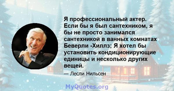 Я профессиональный актер. Если бы я был сантехником, я бы не просто занимался сантехникой в ​​ванных комнатах Беверли -Хиллз; Я хотел бы установить кондиционирующие единицы и несколько других вещей.