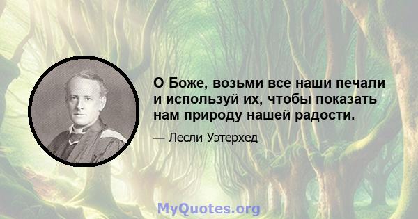 О Боже, возьми все наши печали и используй их, чтобы показать нам природу нашей радости.