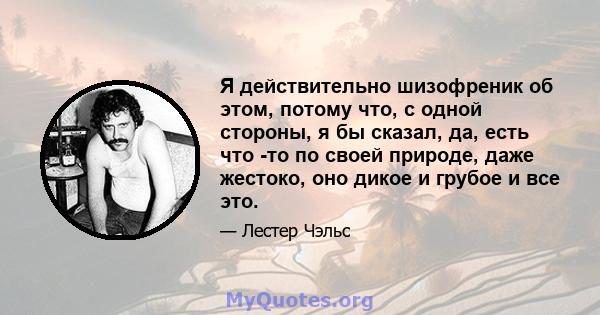 Я действительно шизофреник об этом, потому что, с одной стороны, я бы сказал, да, есть что -то по своей природе, даже жестоко, оно дикое и грубое и все это.