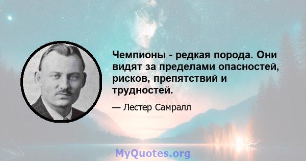 Чемпионы - редкая порода. Они видят за пределами опасностей, рисков, препятствий и трудностей.