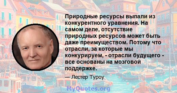 Природные ресурсы выпали из конкурентного уравнения. На самом деле, отсутствие природных ресурсов может быть даже преимуществом. Потому что отрасли, за которые мы конкурируем, - отрасли будущего - все основаны на