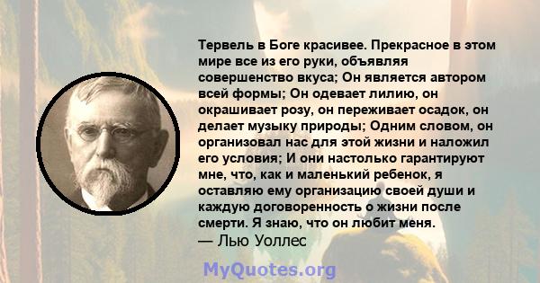 Тервель в Боге красивее. Прекрасное в этом мире все из его руки, объявляя совершенство вкуса; Он является автором всей формы; Он одевает лилию, он окрашивает розу, он переживает осадок, он делает музыку природы; Одним