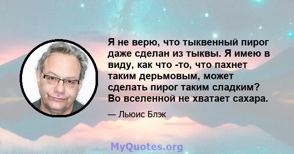 Я не верю, что тыквенный пирог даже сделан из тыквы. Я имею в виду, как что -то, что пахнет таким дерьмовым, может сделать пирог таким сладким? Во вселенной не хватает сахара.