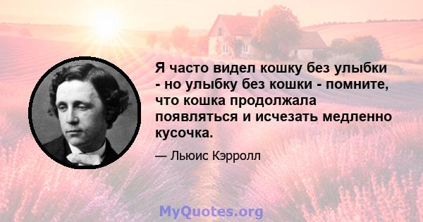 Я часто видел кошку без улыбки - но улыбку без кошки - помните, что кошка продолжала появляться и исчезать медленно кусочка.