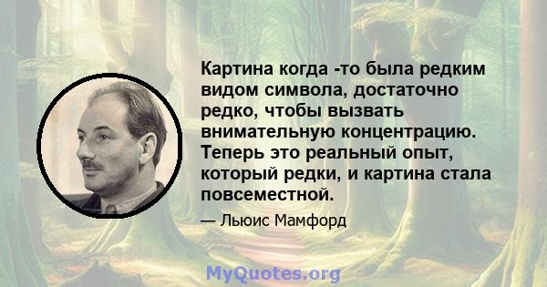 Картина когда -то была редким видом символа, достаточно редко, чтобы вызвать внимательную концентрацию. Теперь это реальный опыт, который редки, и картина стала повсеместной.