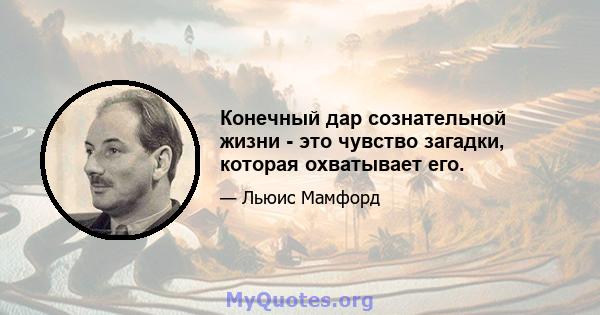 Конечный дар сознательной жизни - это чувство загадки, которая охватывает его.