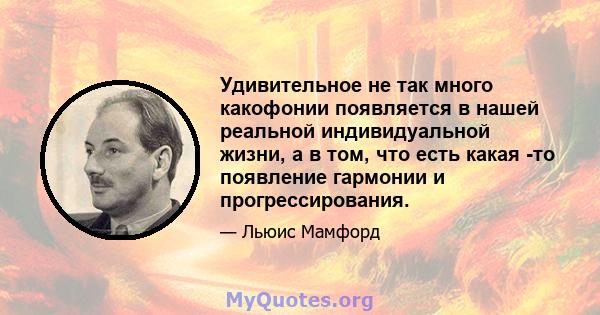 Удивительное не так много какофонии появляется в нашей реальной индивидуальной жизни, а в том, что есть какая -то появление гармонии и прогрессирования.