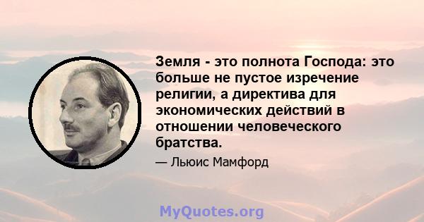 Земля - ​​это полнота Господа: это больше не пустое изречение религии, а директива для экономических действий в отношении человеческого братства.