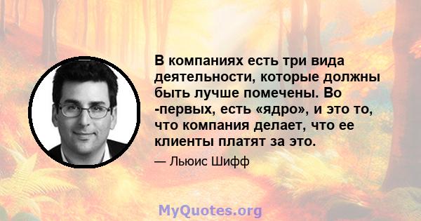 В компаниях есть три вида деятельности, которые должны быть лучше помечены. Во -первых, есть «ядро», и это то, что компания делает, что ее клиенты платят за это.