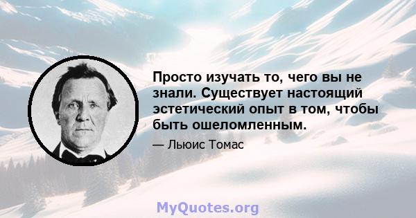 Просто изучать то, чего вы не знали. Существует настоящий эстетический опыт в том, чтобы быть ошеломленным.