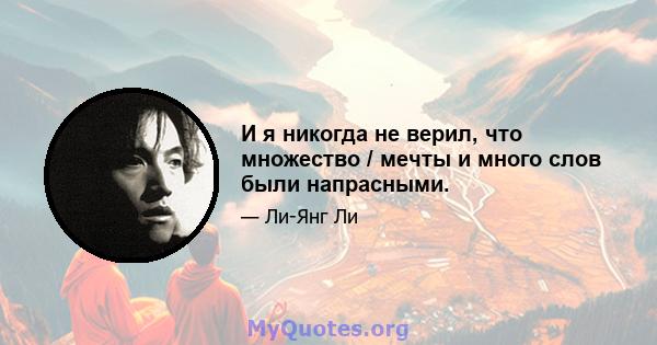 И я никогда не верил, что множество / мечты и много слов были напрасными.