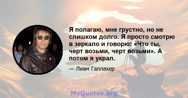 Я полагаю, мне грустно, но не слишком долго. Я просто смотрю в зеркало и говорю: «Что ты, черт возьми, черт возьми». А потом я украл.