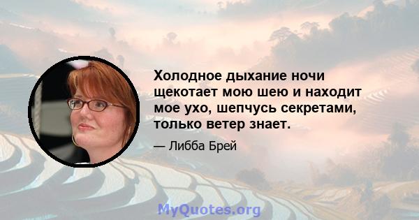 Холодное дыхание ночи щекотает мою шею и находит мое ухо, шепчусь секретами, только ветер знает.