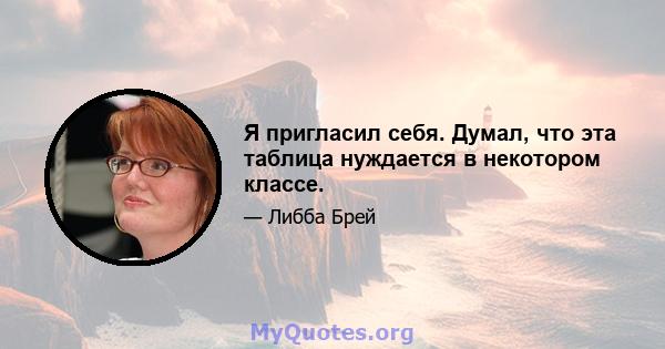 Я пригласил себя. Думал, что эта таблица нуждается в некотором классе.