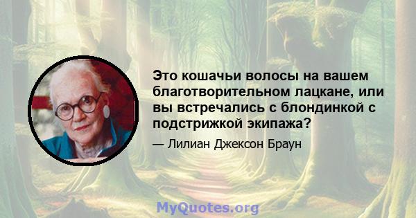 Это кошачьи волосы на вашем благотворительном лацкане, или вы встречались с блондинкой с подстрижкой экипажа?