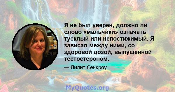 Я не был уверен, должно ли слово «мальчики» означать тусклый или непостижимый. Я зависал между ними, со здоровой дозой, выпущенной тестостероном.