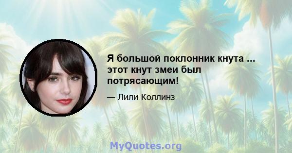 Я большой поклонник кнута ... этот кнут змеи был потрясающим!