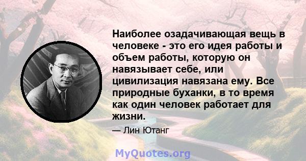 Наиболее озадачивающая вещь в человеке - это его идея работы и объем работы, которую он навязывает себе, или цивилизация навязана ему. Все природные буханки, в то время как один человек работает для жизни.