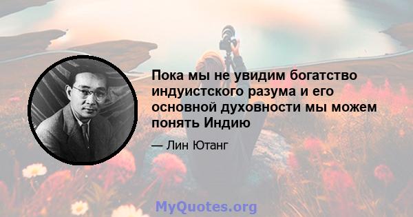 Пока мы не увидим богатство индуистского разума и его основной духовности мы можем понять Индию