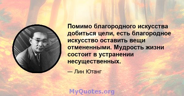 Помимо благородного искусства добиться цели, есть благородное искусство оставить вещи отмененными. Мудрость жизни состоит в устранении несущественных.