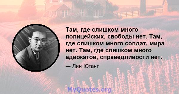 Там, где слишком много полицейских, свободы нет. Там, где слишком много солдат, мира нет. Там, где слишком много адвокатов, справедливости нет.