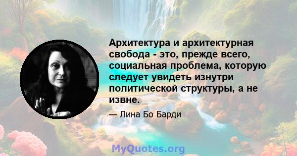 Архитектура и архитектурная свобода - это, прежде всего, социальная проблема, которую следует увидеть изнутри политической структуры, а не извне.