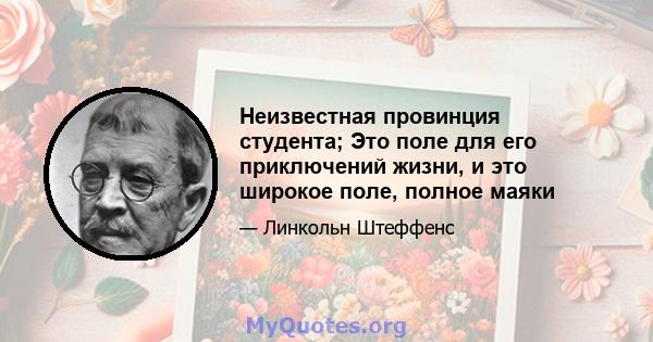 Неизвестная провинция студента; Это поле для его приключений жизни, и это широкое поле, полное маяки