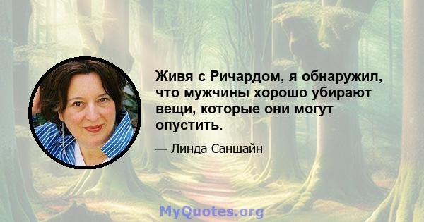 Живя с Ричардом, я обнаружил, что мужчины хорошо убирают вещи, которые они могут опустить.