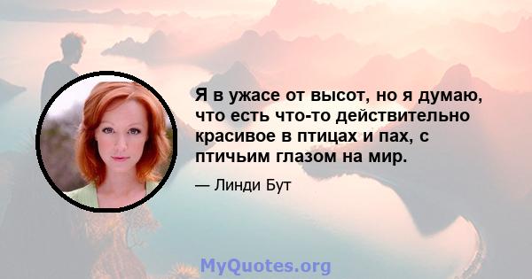 Я в ужасе от высот, но я думаю, что есть что-то действительно красивое в птицах и пах, с птичьим глазом на мир.