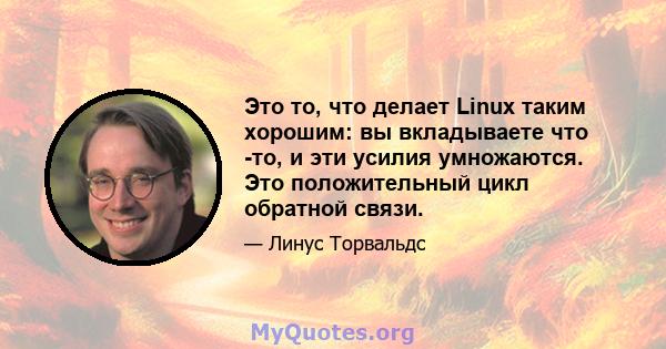 Это то, что делает Linux таким хорошим: вы вкладываете что -то, и эти усилия умножаются. Это положительный цикл обратной связи.